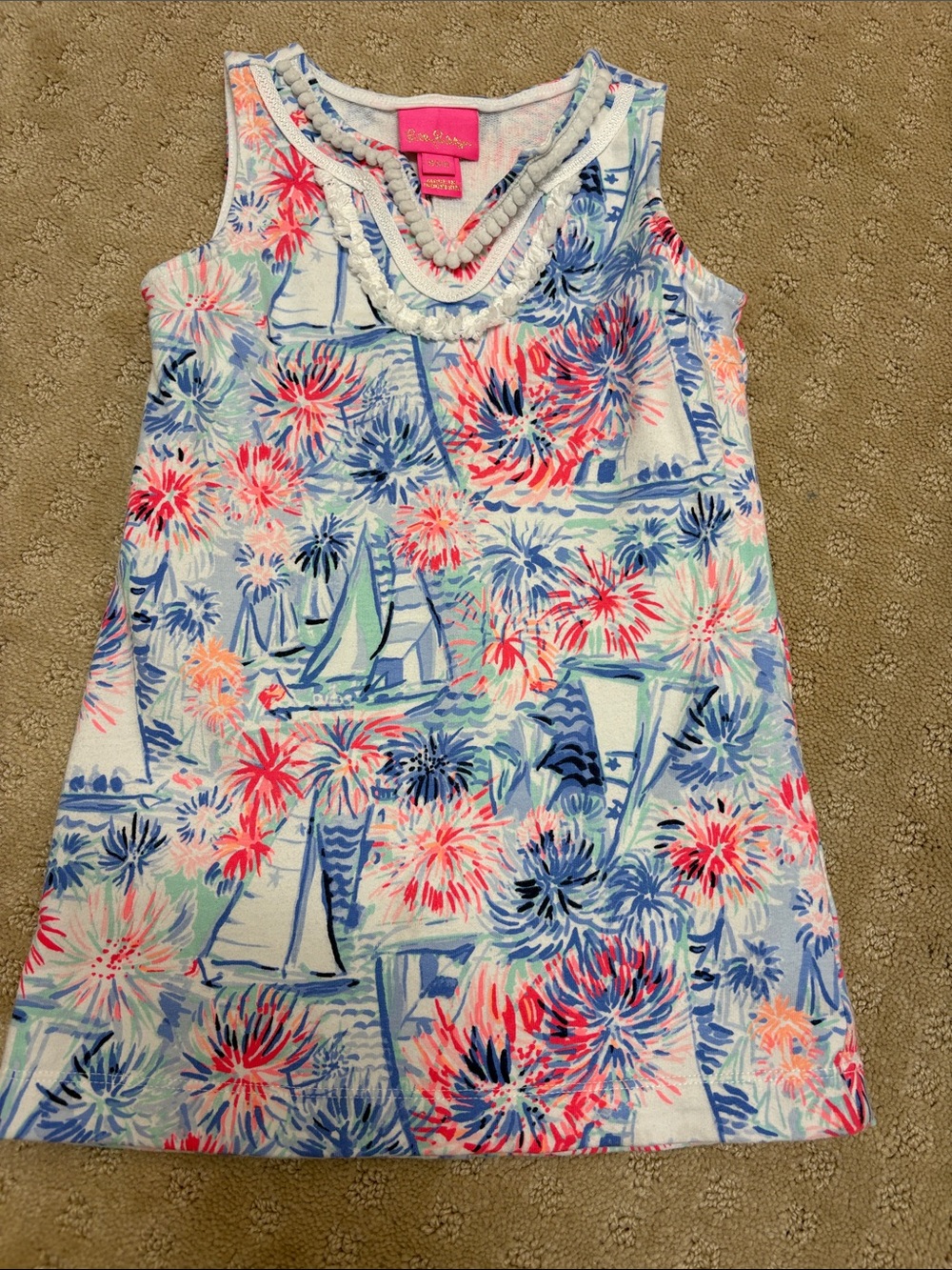 Lilly Pulitzer Girls' Sailboat Print Tank dress — Blue, Pink & Coral